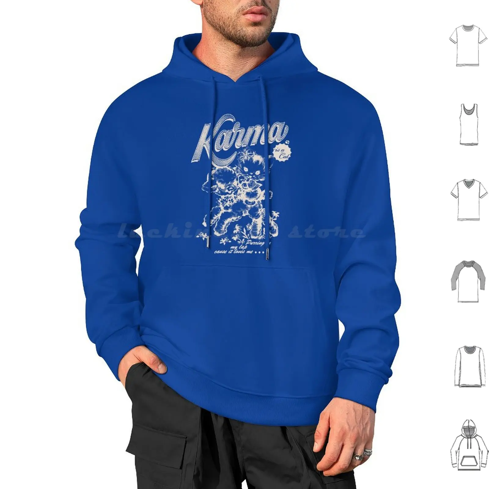 Karma Is A Cat Vintage 90S Y2K Aesthetic Kitty Hoodies Long Sleeve Karma Is A Cat Purring In My Lap Cause It Loves Me