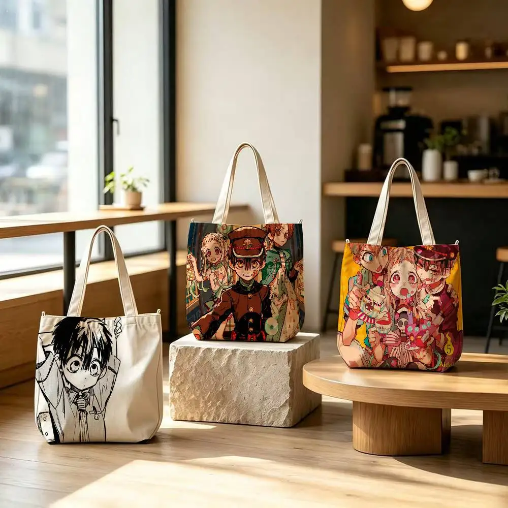 Campus Manga Toilet-Bound Hanako-kun Tote Bag for Women Reusable Shopping Tote Bag Zippered Shoulder Bags Print