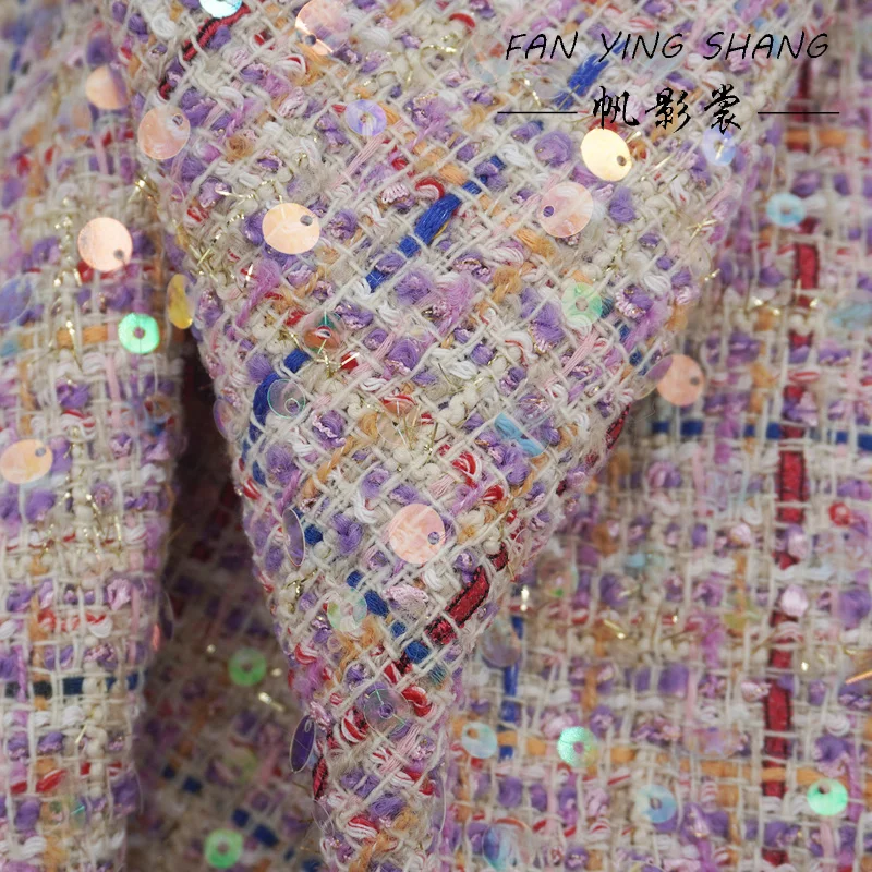 

2025 Purple Red Blue White Sequins Tweed Fabric For Coat Telas Costura Tissus Couture ткань Sewing Stoffe Tecido Cloth Diy