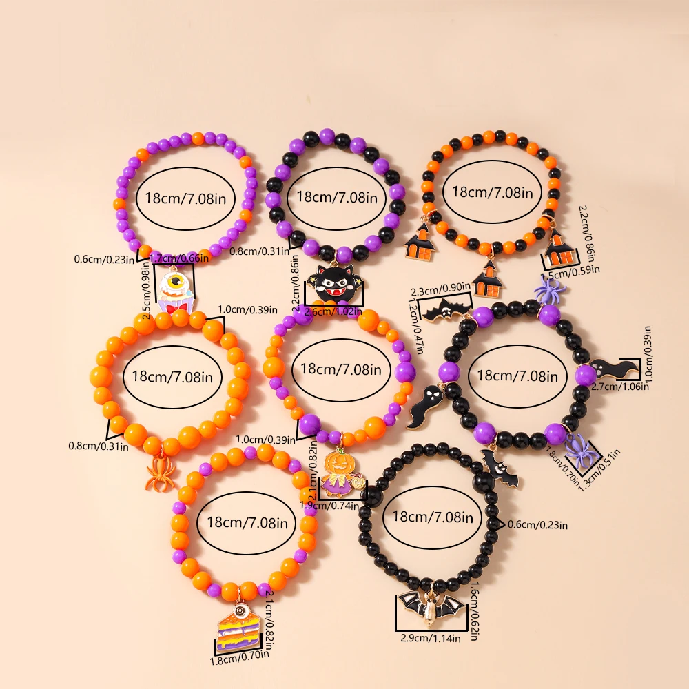 Aihua Gruselige Halloween Fledermaus Spinne Kürbis Armbänder für Frauen Männer Hip Hop Perlen Armbänder Halloween Schmuck Geschenke – Detail 13