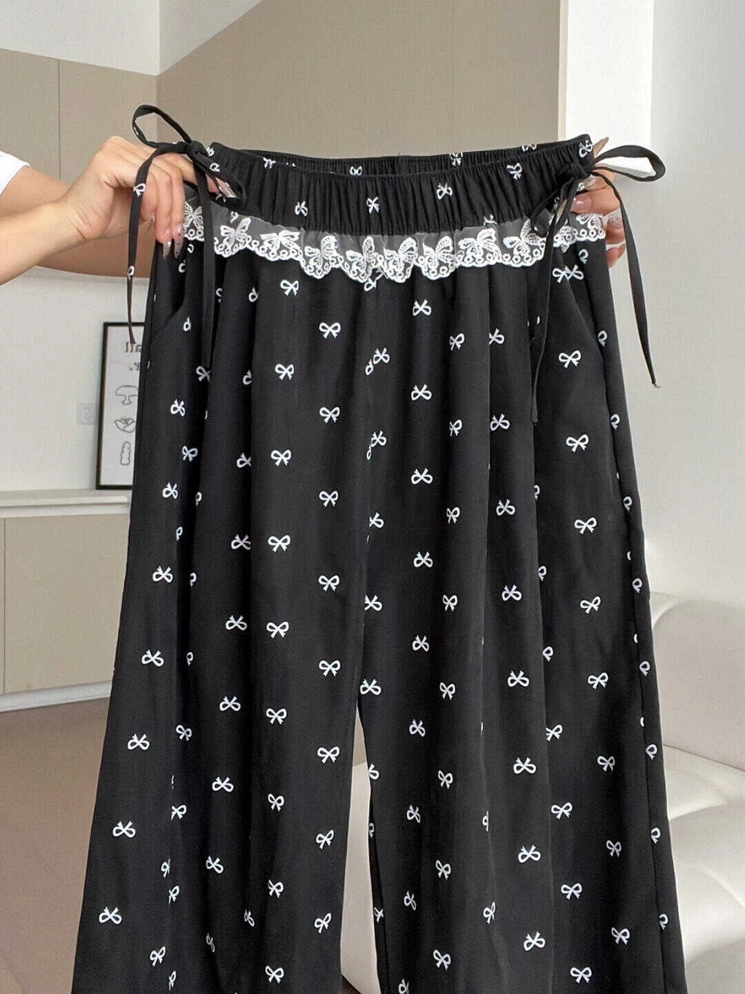 Korean Sweet Lace Bow Tie Design Pants for Women Casual All-match Trendy Cool Women\'s Pants Autumn New Fashion Trousers Woman