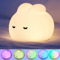 Luz de noche de conejo para habitación de niños, lámpara de conejito linda, regalos para guardería, decoración de habitación Kawaii para niños pequeños, luz de noche de silicona USB