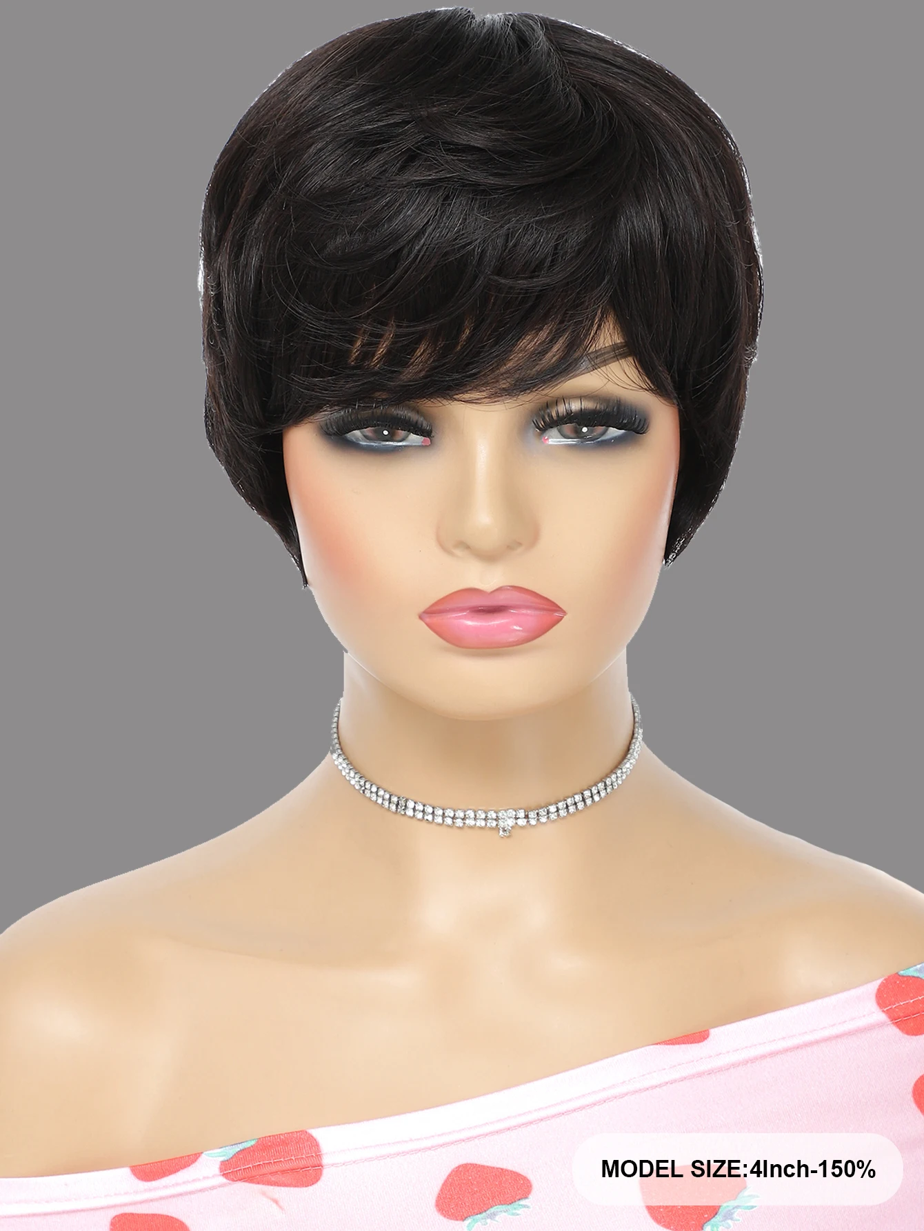 Short Pixie Cut With Fake Scalp Top Human Hair Wigs Short Straight 1B Color Full Machine Made Human Hair Natural Black Wigs With Bangs For Women Daily Use