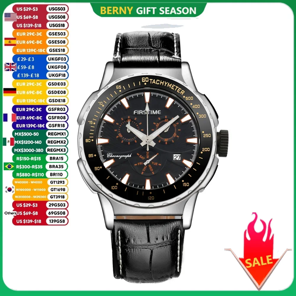 BERNY Men\'s Watches Super Luminous Sport Chronograph Quartz Wristwatch Day date Multiple Dial Male Clock 10ATM Waterproof Watch