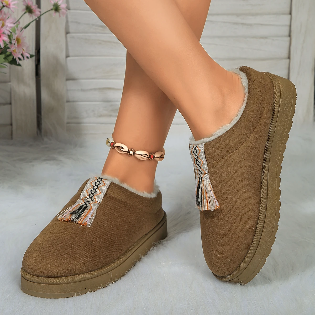 Uggs women wear chunky, high-rise wool shoes autumn and winter new fur-and-wool Baotou half-slippers