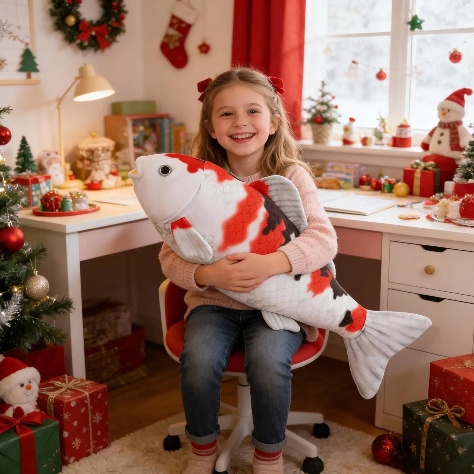 

75cm Koi Fish Plush Toy Stuffed Animal Soft Cute Decor for Valentines Birthday Gift Kids Adults Girlfriend Bedroom Sofa Car