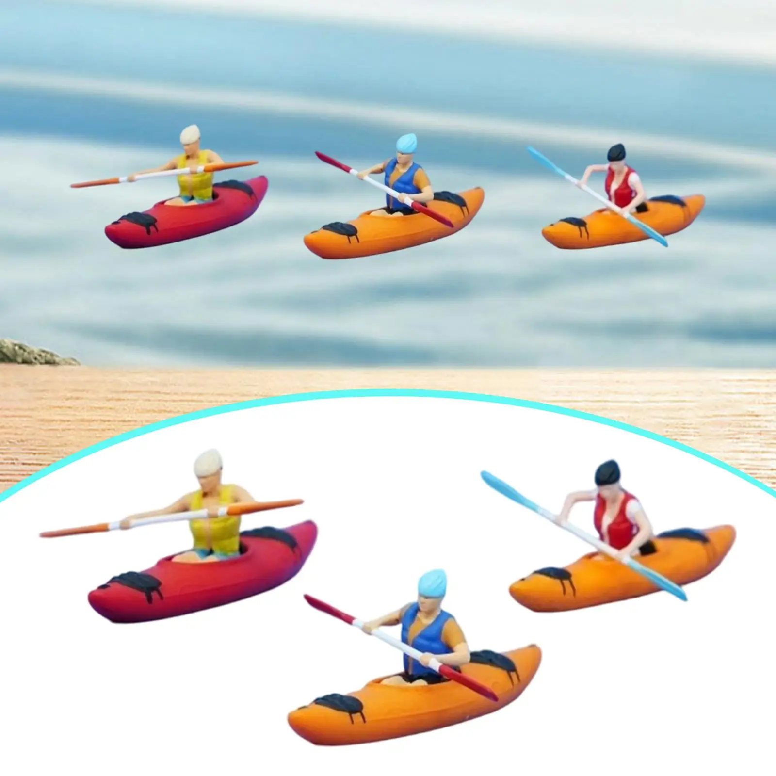 

3 Pieces 1/64 Scale Kayak Figure Model Collection,Souvenir Handmade Ornament Sand Table Scenes for Diorama Scenery Accessories