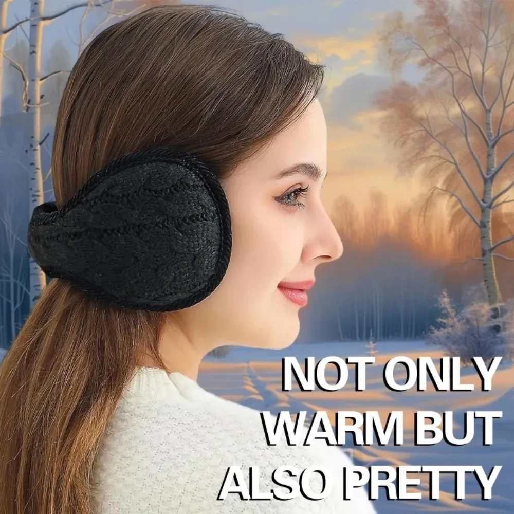 Winter Thickened Warm Earmuffs Foldable Back-worn Non-slip Cold-proof Knitted Earmuff Suitable for Outdoor Cycling Travel Skiing