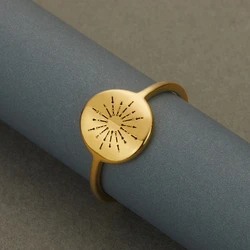 Kinitial Minimalist Stainless Steel Starburst The Sun Tarot Ring For Women Men Dainty Oval Statement Jewelry Gift