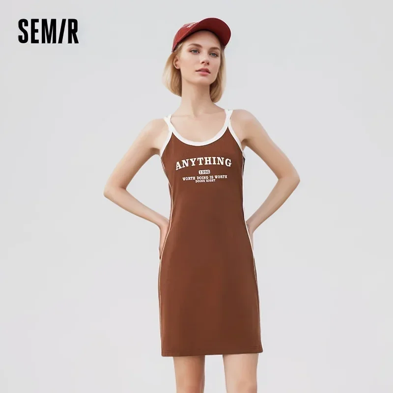 Semir women Dress letter short skirt collision color 2024 summer new tight-fitting camisole dress sporty and fashionable