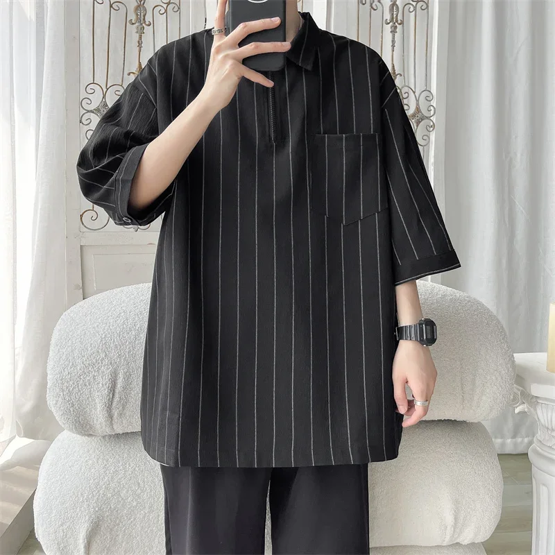 

Men's Oversized Shirts With Pocket Mens Striped Blouse 5XL Half Sleeves Shirt Summer Casual Wear New Clothing for Men