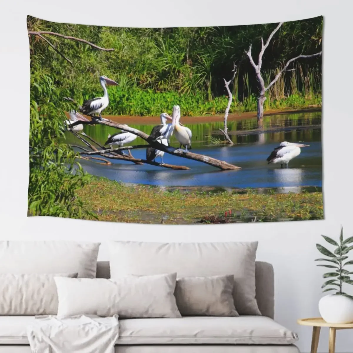 

Pelicans in wetlands, Outback Australia Tapestry Wall Hanging Wall Wallpaper Bedroom Tapestry