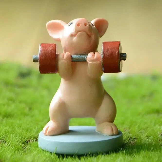 Lifting Dumbbell Pig Statue Fairy Sculpture Tabletop Figurine Home Decor Gifts