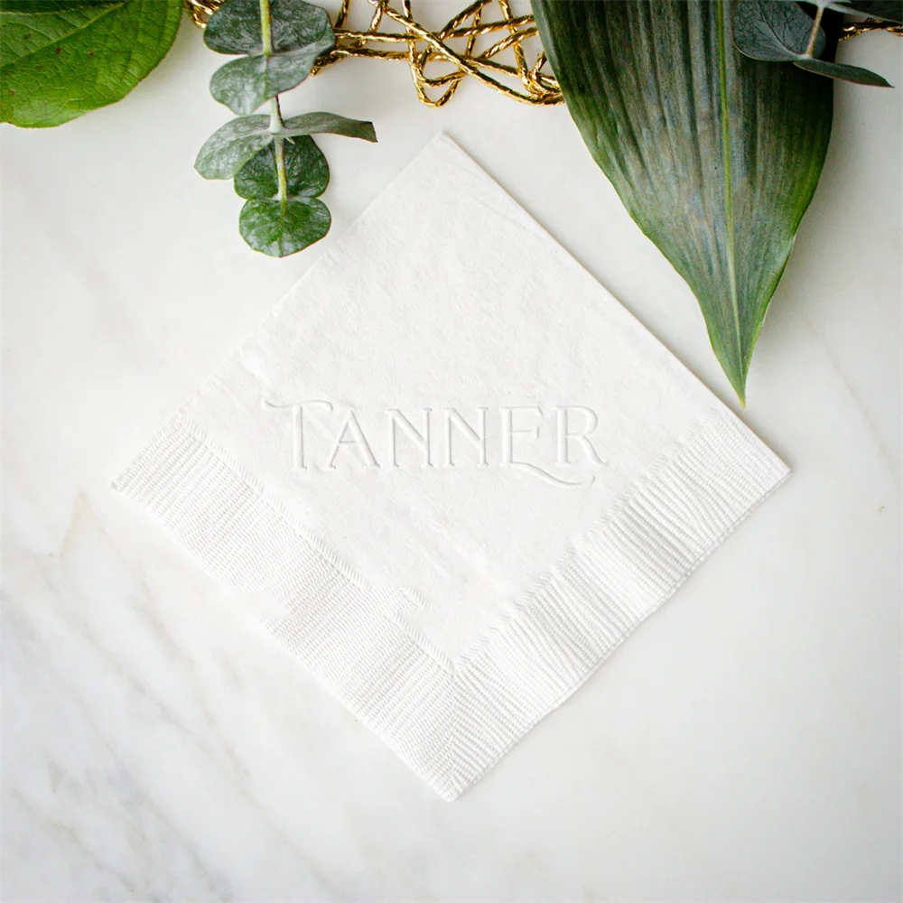 

50PCS Embossed Last Name Wedding Napkins, Custom 3 Ply Cocktail Napkins, Engagement Party, Rehearsal Dinner, Housewarming Party,