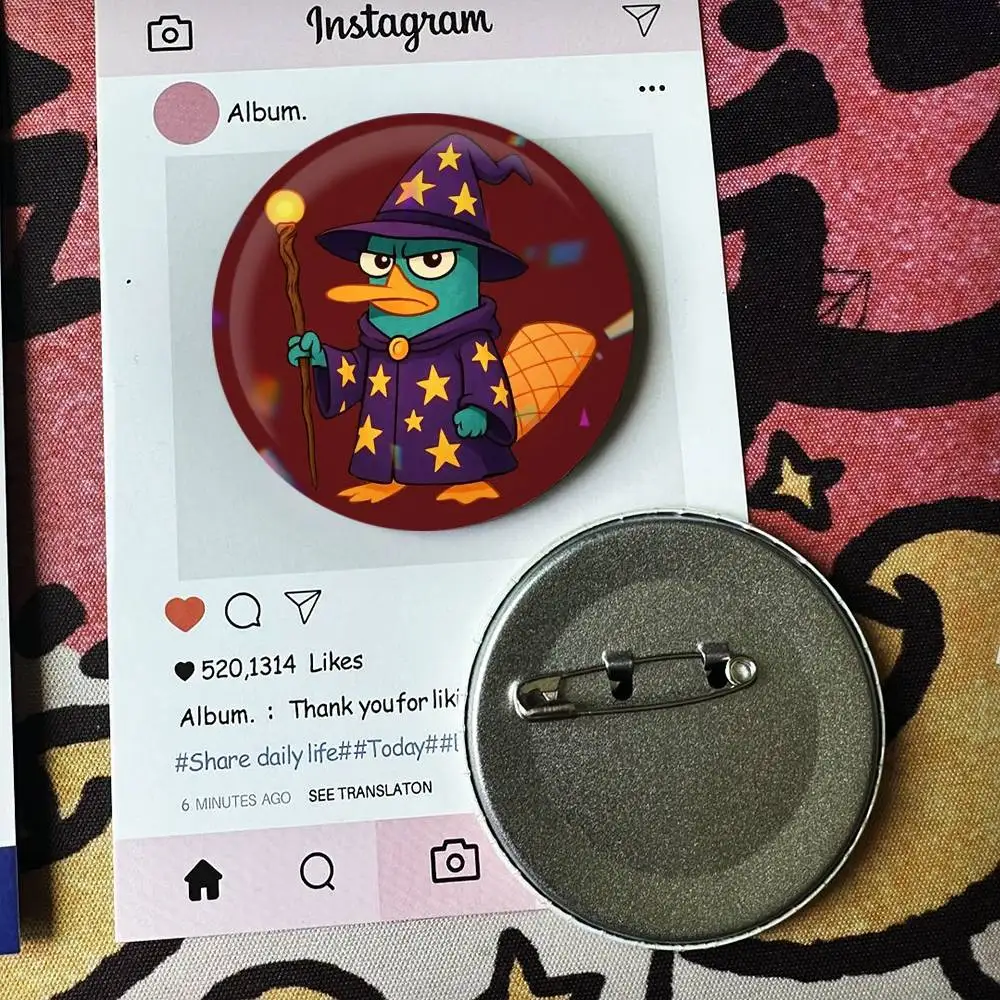 Cute Cartoon P-Perry The Platypus Laser Badge Creative Pins Brooch for Bag Clothes Hat Decor Gifts Fans Collect