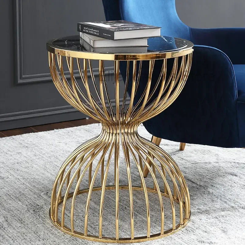 Natural marble coffee table creative hourglass-shaped gold stainless steel living room bedroom side table muebles end tables