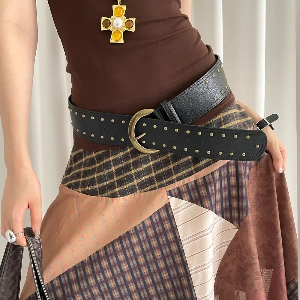 

Fashion Suede Women Wide Belt Metal Buckle Rivet Leather Waistband Jeans Girdle Western Cowboy Belt Women