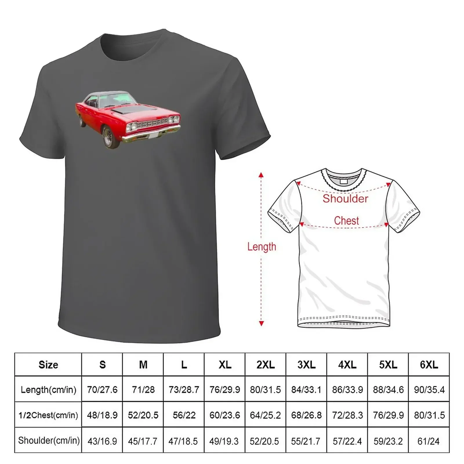 Red 1968 Plymouth Roadrunner Muscle Car T-Shirt oversized heavyweights plus sizes sweat plain white t shirts men