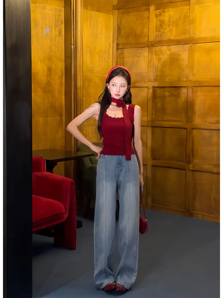 

Оригинальный винтажный комплект Pitao: джинсовый жилет и облегающие джинсы для модных девушек, стильный женский ансамбль, летняя коллекция 2024, премиальная женская одежда