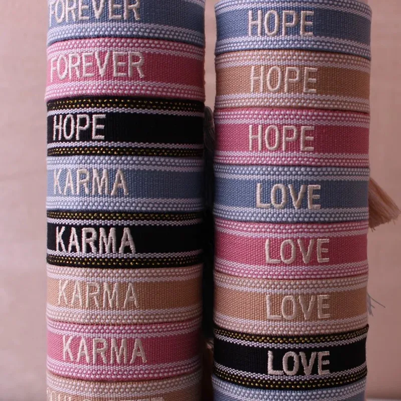 Bohemia National Style Creative Hand-woven Colorful Embroidery Letter Bracelet For Women Adjustable Wrist Strap Fashion Jewelry