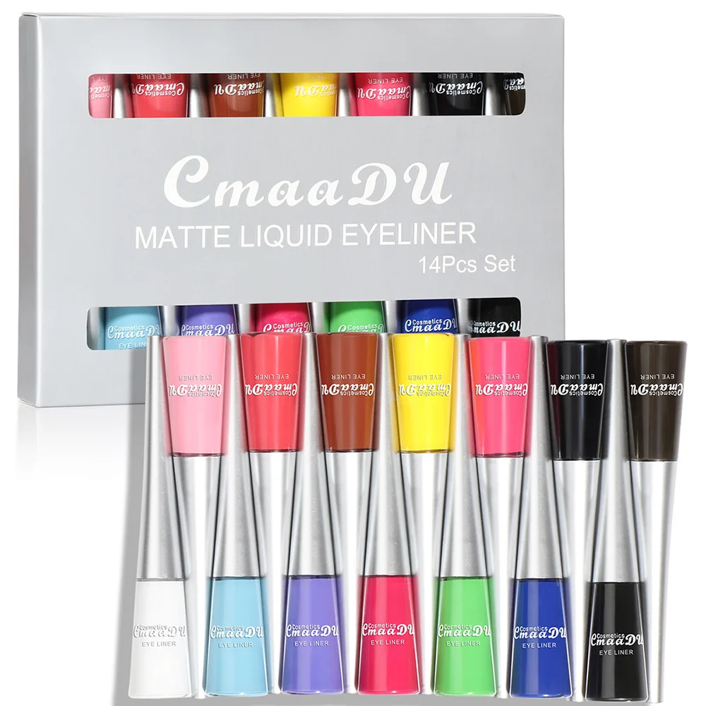 CmaaDU 14 Colors Long-lasting Liquid Eyeliner Set Bright color, Easy to Paint Waterproof smooth fast vivid matte eye makeup
