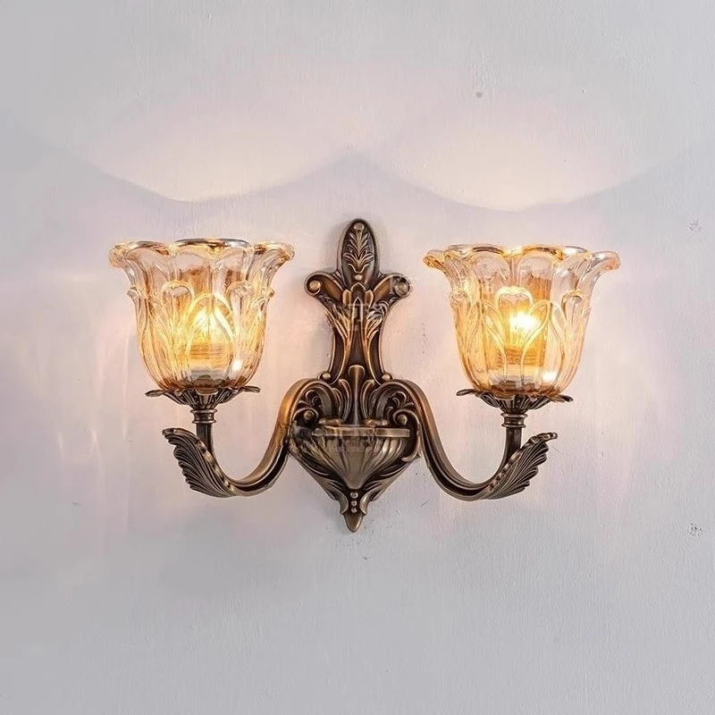 European Retro Crystal Walls Light Living Room Bedroom Bedside Lamp Modern Corridor Aisle Mirror Front Wall Sconce Glass Lamp