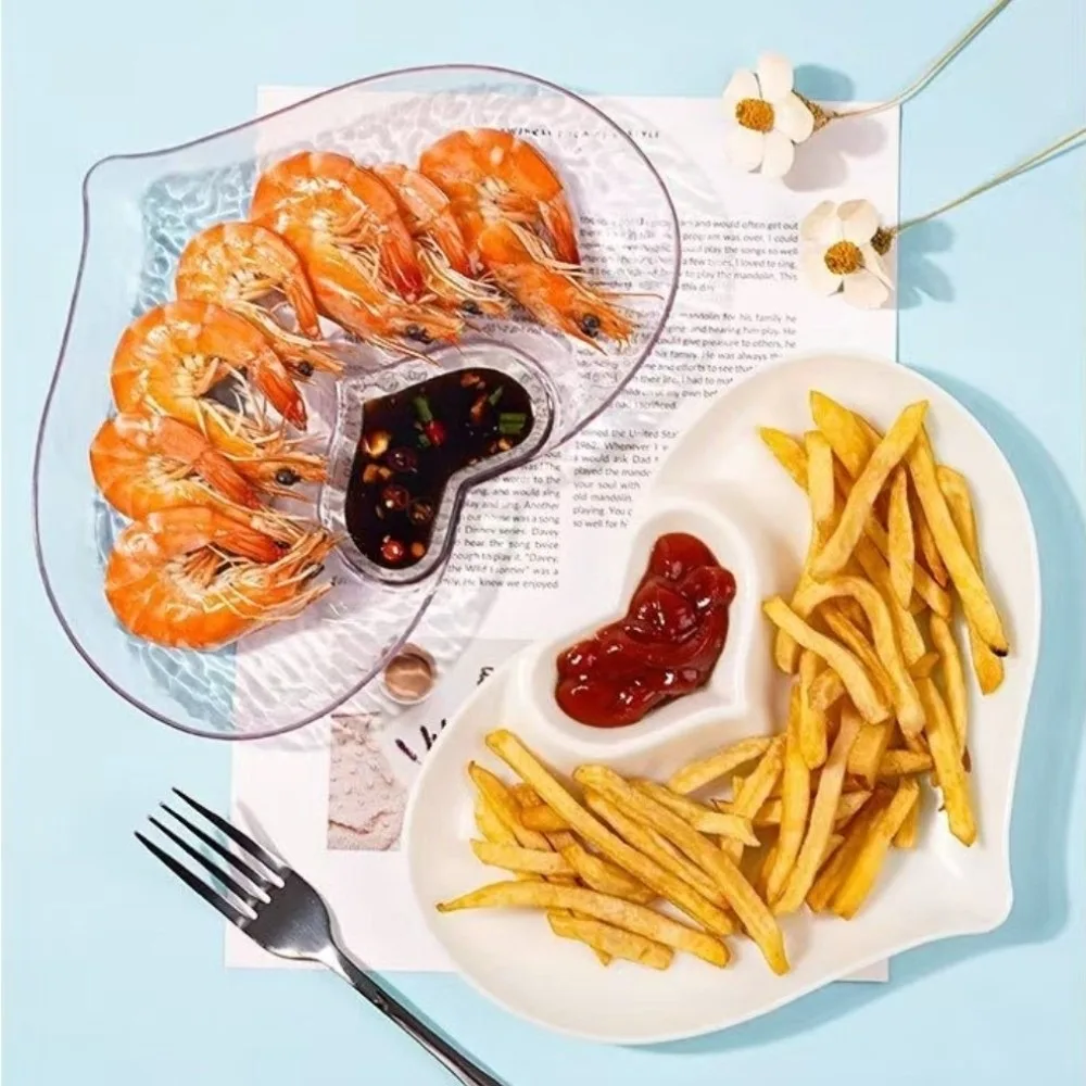 High-end Heart-shaped Dumpling Plate PET Multifunctional Snack Plate Transparent Wave Texture Dipping Dish Salad Plate