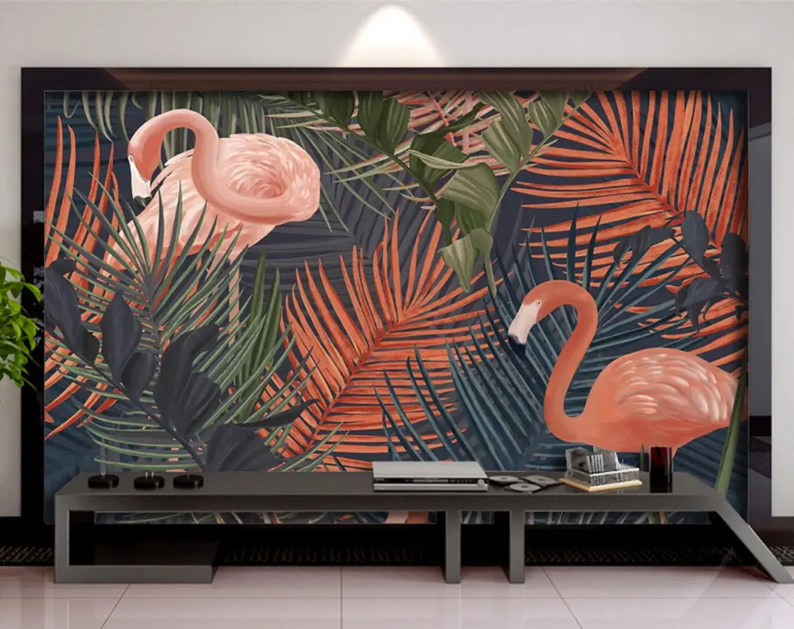 Custom size Mural Wallpaper European Hand-painted Tropical Rainforest plant Flamingo Living Room Background Wall 3D Wallpaper