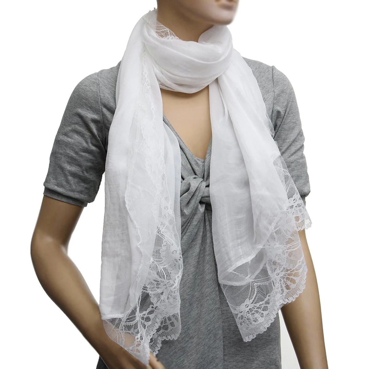 Woman Scarves Chiffon Lace Scarf Wrap Scarf white