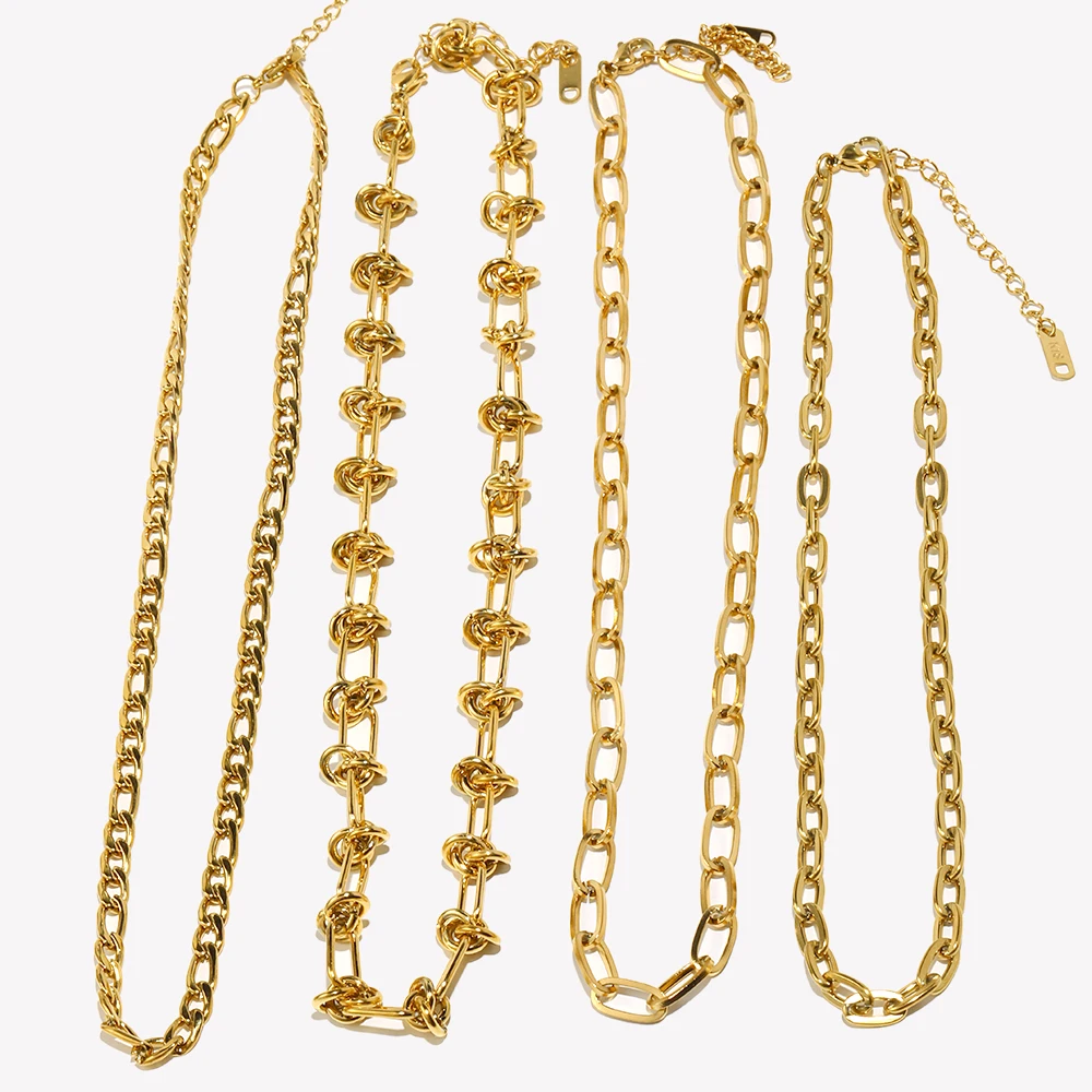 Hot Tarnish Free Stylish Stainless Steel Chain Choker Necklace Basic Link Lip Figaro Knot Twisted Chain Necklace For Women