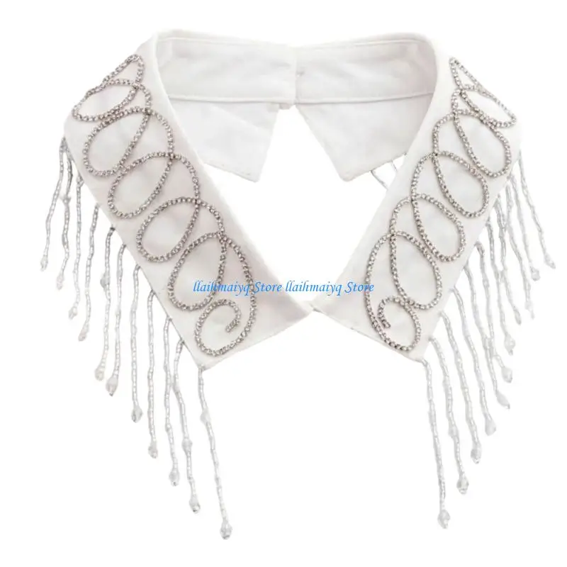 573B Beadwork Fringe False Collar Detachable Collar For Women Formal Casual Outfit Decorative Collar Insert Elegant Neckpiece