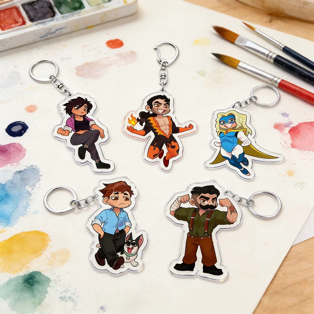 Cute Cartoon Dispatch Keychain for Accessories Mecha Man Blonde Blazer Robert Robertson Keyring Jewelry Gaming Fans Gifts