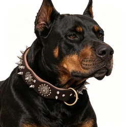 Collar de cuero resistente con púas para perros medianos y grandes
