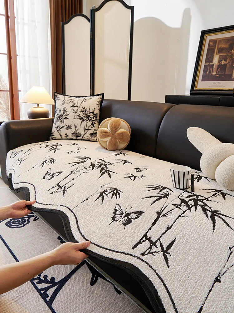 

Ретро-ориентальный чехол для дивана из бамбуковой ткани с узором в скандинавском стиле, стеганый, для дивана-кровати