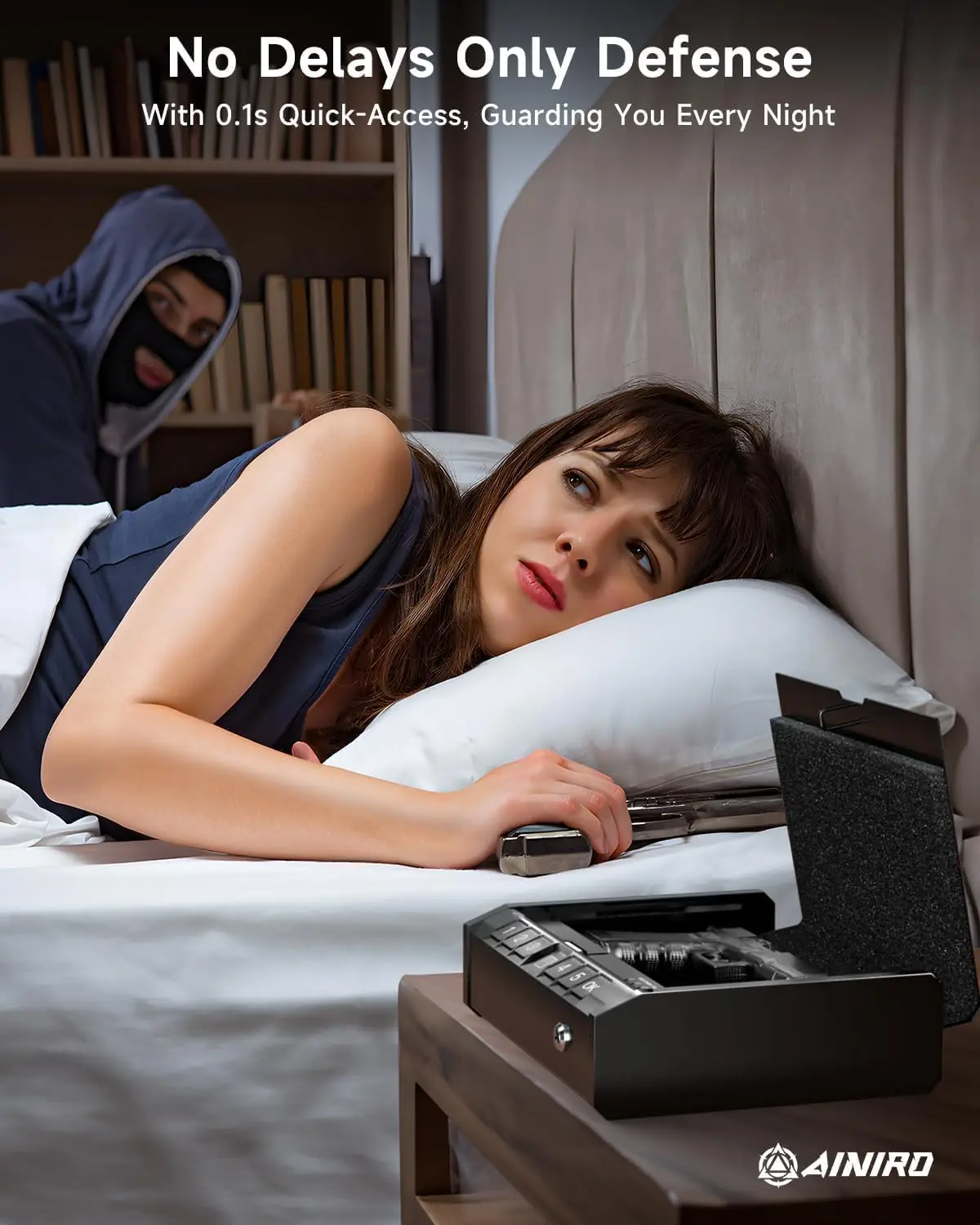 Biometric Handgun Safe with Quick Access, Fingerprint & Keypad Lock, Portable for Home Car Bedside