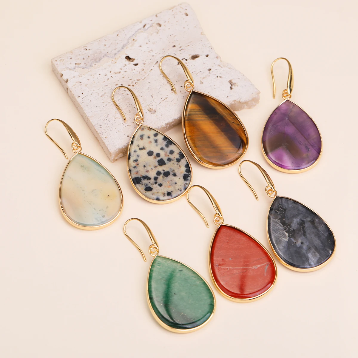 Jewelry Making For Couples - ต่างหูทรงหยดน้ำขอบทองขนาด 26 * 40 มม. สำหรับคู่รัก