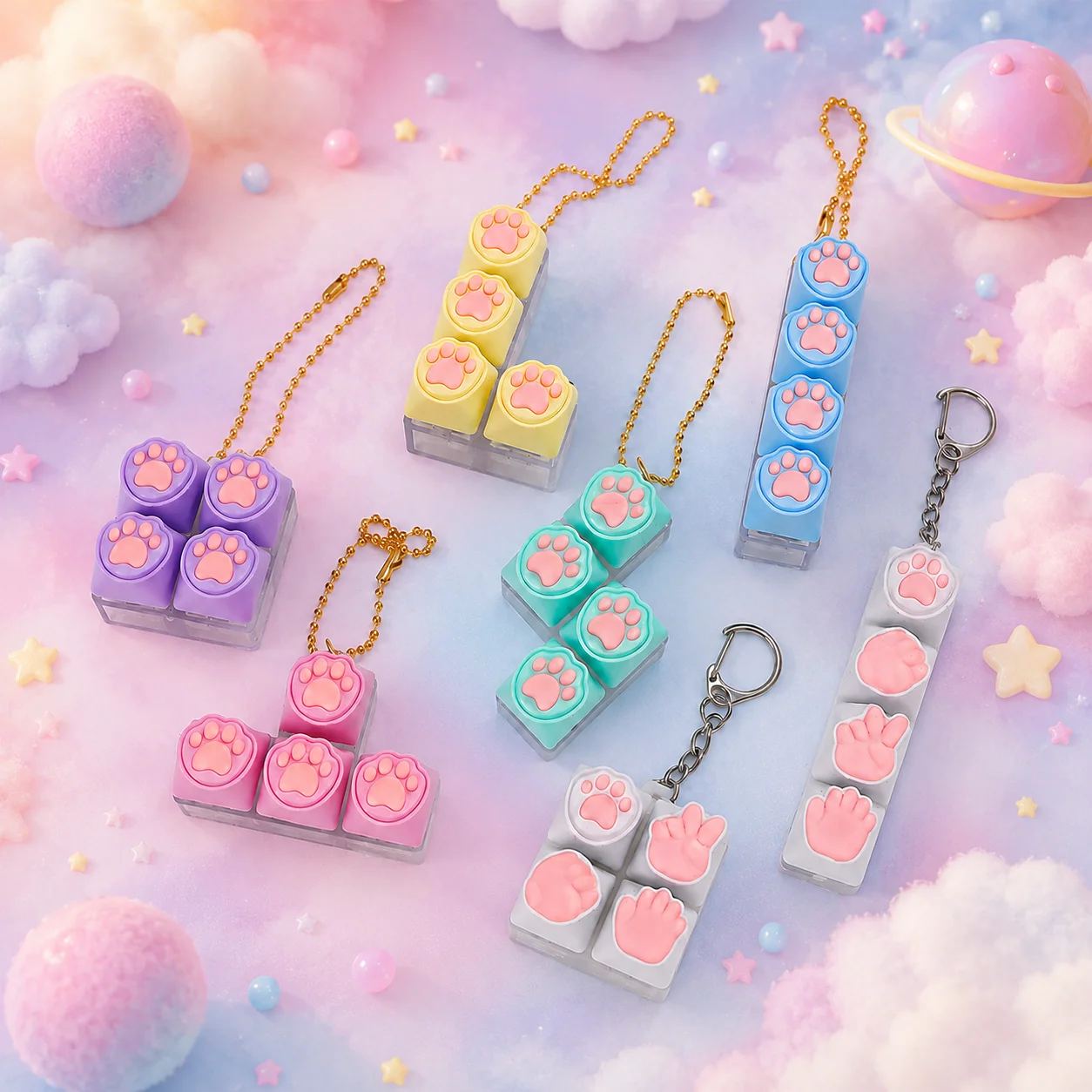 1PC Cute Cat Paw Silicone Keyboard Keychain Mini Mechanical Switch Fidget Toy Stress Relief Keyring Bag Pendant Gift