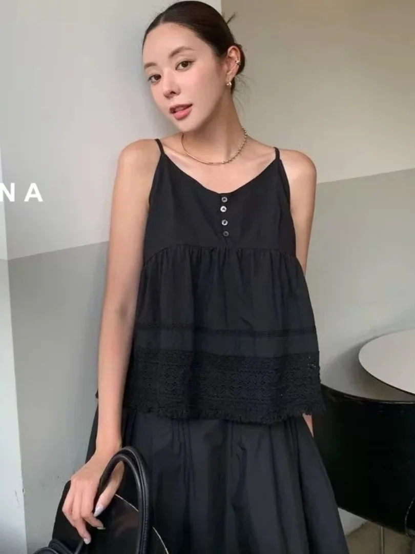 Été nouveau Sle femmes ample dentelle garni Patchwork Csole haut polyvalent Agel Svel irt décontracté Faionable