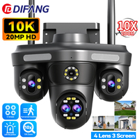 10K WiFi Camera Four Len Three Screen 360° 10X Zoom CCTV 20MP Wireless IP Cam Security Protection Street Video Surveillance