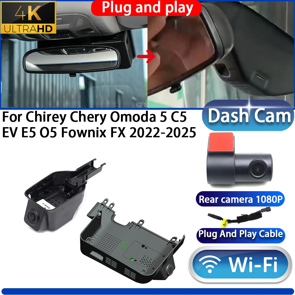 

HighCity For Chirey Chery Omoda 5 C5 EV E5 O5 Fownix FX 2022-2025 Dash Cam Camera DVR 4K UHD 2160P Plug And Play Video Recorder