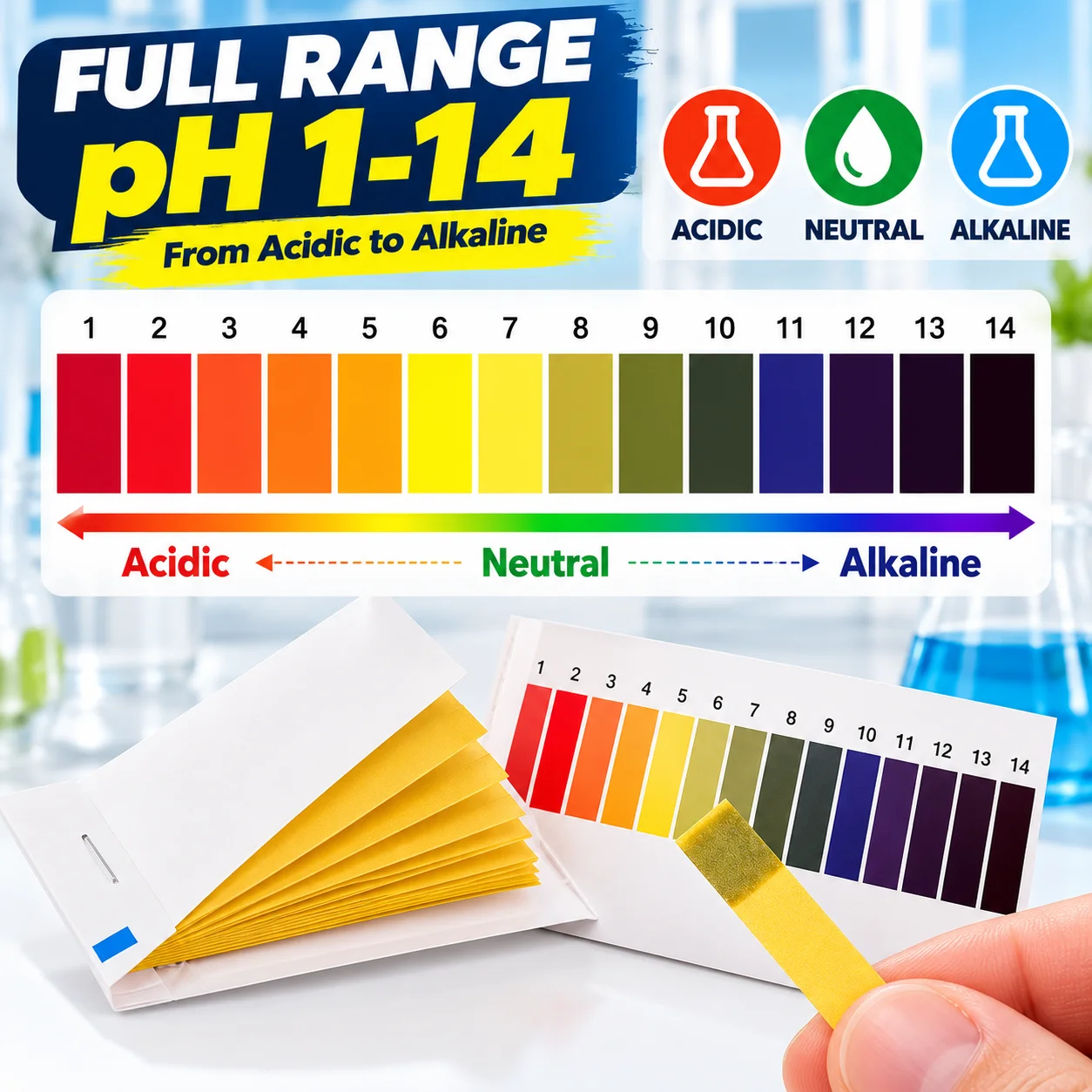 2 Pack Universal pH Test Paper 1-14, 160 Strips Acid Alkaline Indicator Strips for Water Soil Aquarium Lab Testing