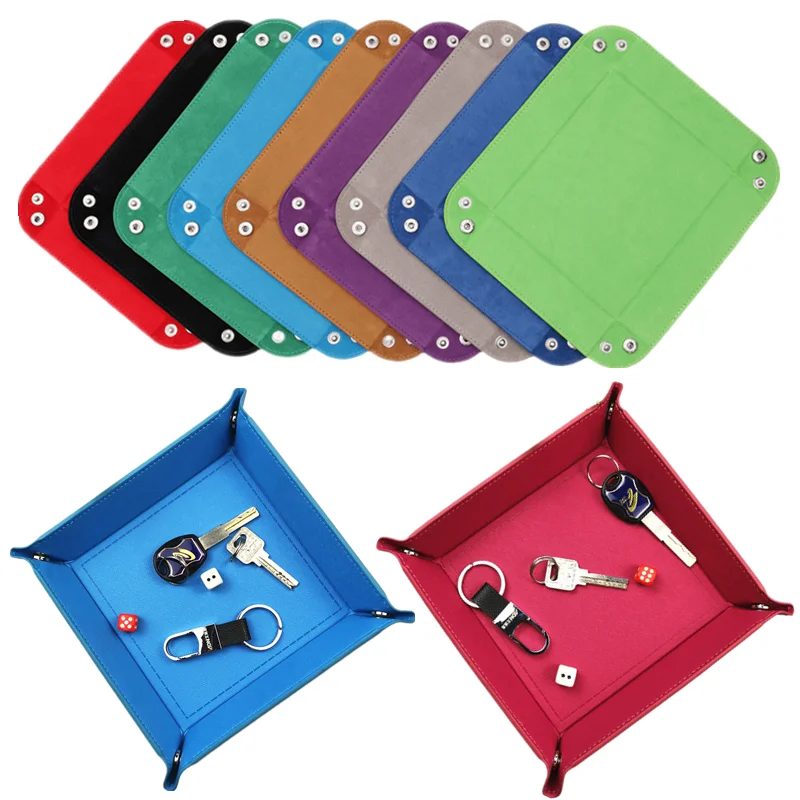 Creative Folding Tray PU Leather Valet Trinket Collapsible Phone Key Wallet Coin Desktop Storage Sundries Box Bins Accessories