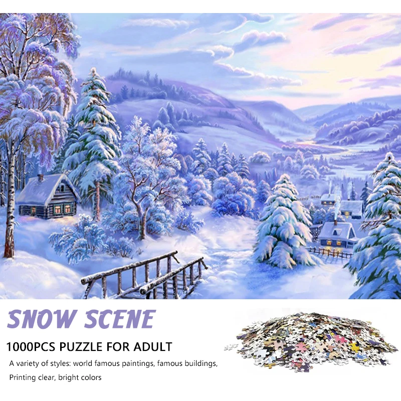 High Quality 70cm*50cm 1000pcs Jigsaw Puzzle the snow Adult Stress Relief Beautiful Landscape Painting Puzzle