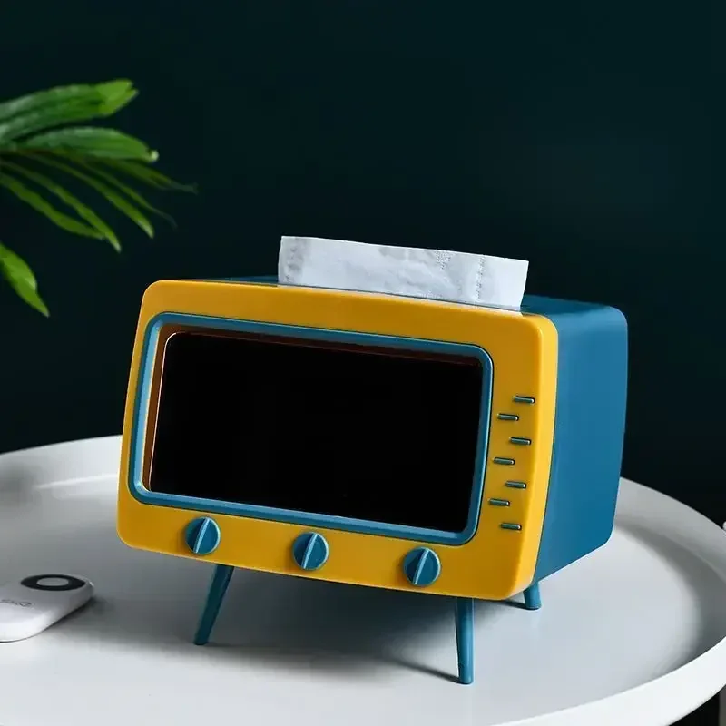 Home Tissue Box Holder Retro TV Tissue Box Cover Cute Practical Cell Phone Holder Tampon Holder for Bathroom Desks Tables