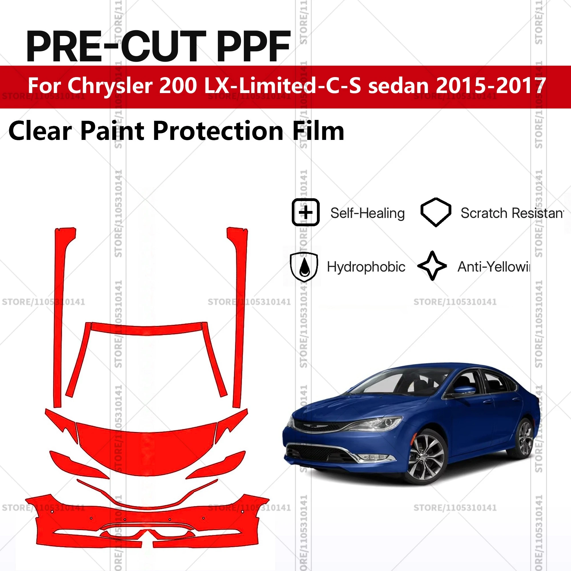 

For Chrysler 200 LX-Limited-C-S sedan 2015-2017 Pre-Cut Paint Protection Film PPF Transparent Car Film Automotive PPF