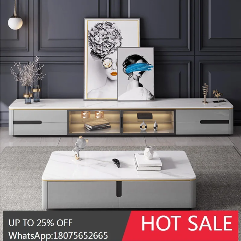 

SGF rock slab TV cabinet Italian light luxury modern simple marble coffee table glass door