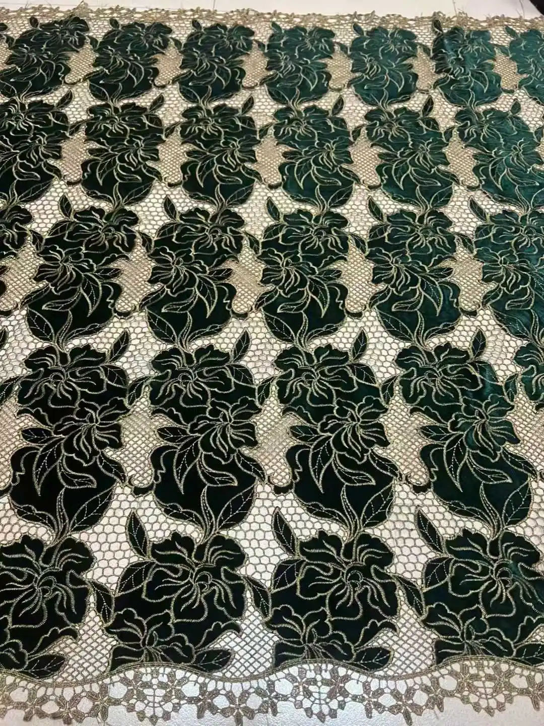 

African Nigerian 2026 Velvet Lace Fabrics 5 Yards French Guipure for Wedding Party Dresses Sewing Cloth