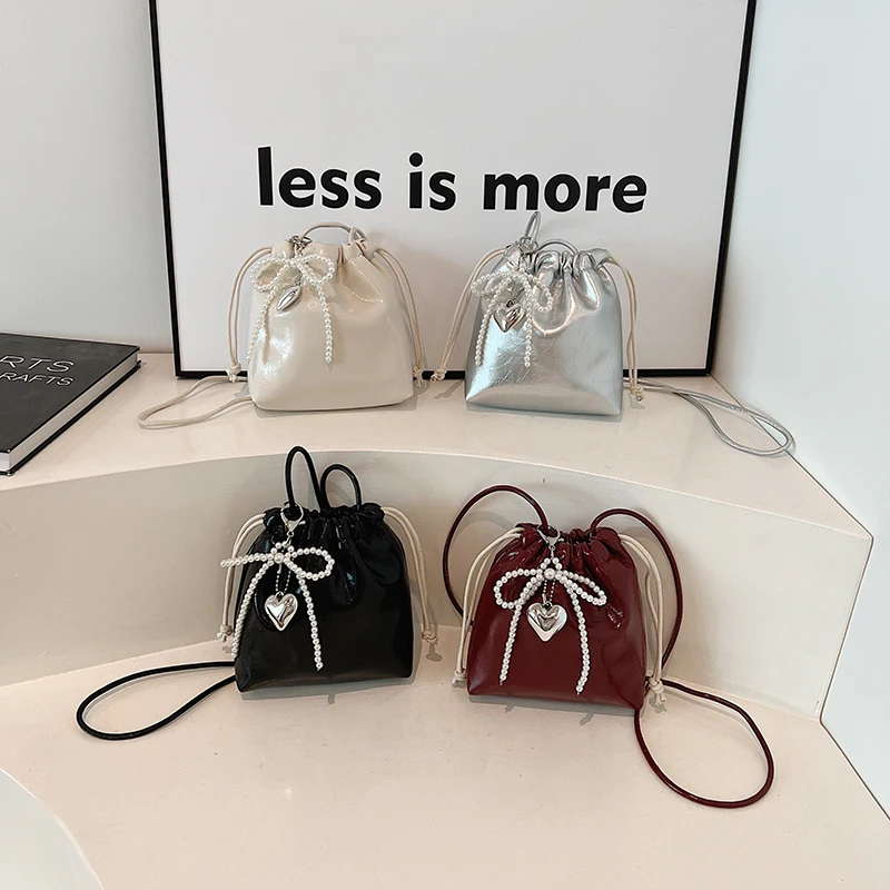 LEFTSIDE Mini PU Leather Crossbody Bags for Women 2024 Y2k Fashion Summer Shoulder Bags Travel Drawstring Handbags and Purses