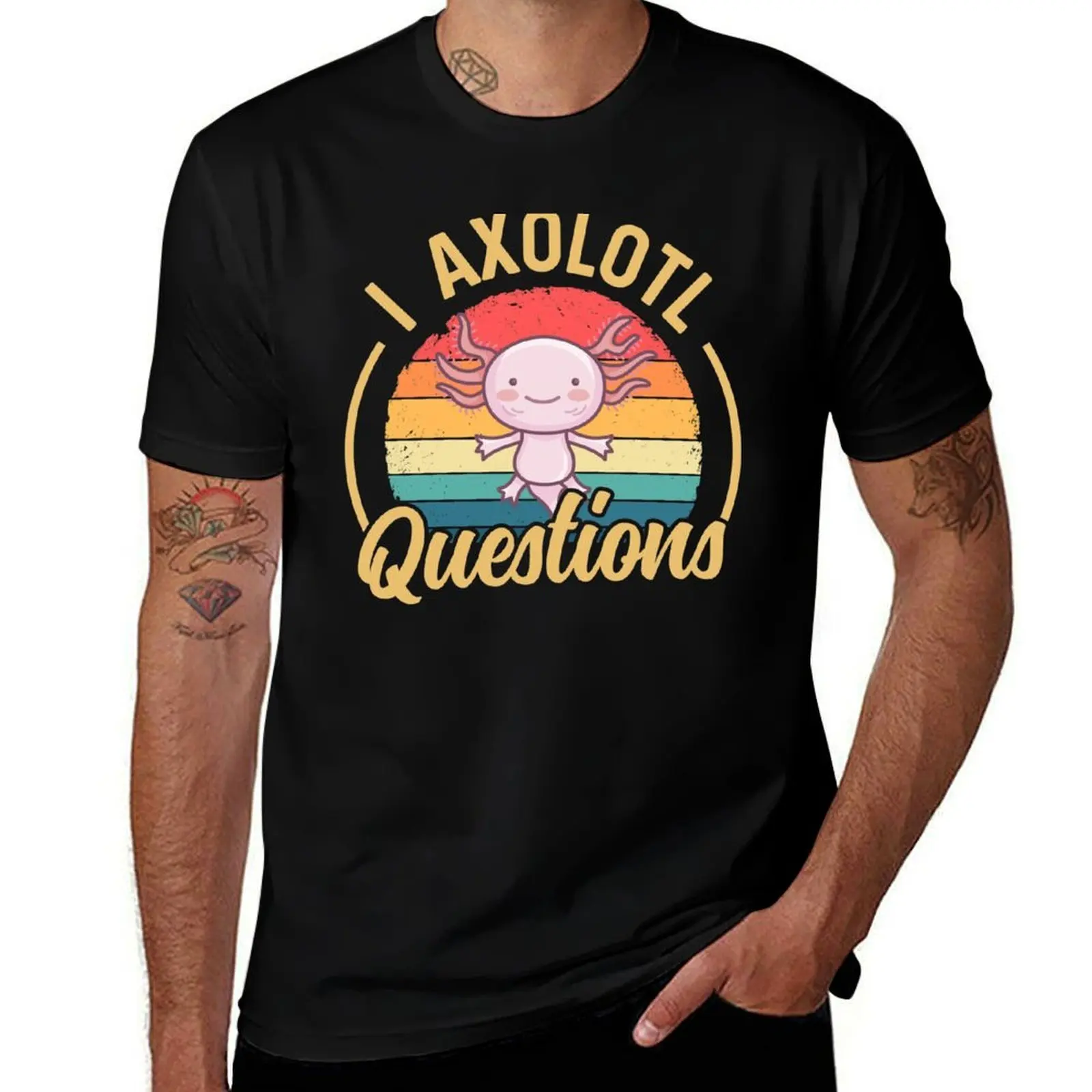 I Axolotl Questions - Funny Axolotl Retro Vintage Sunset Design T-Shirt Street Style Casual Tee Shirt T-Shirt