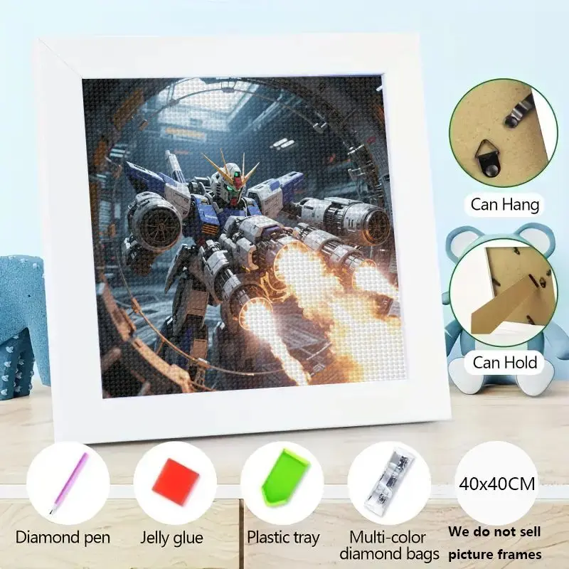 

1PC Full Drill DIY 5D Diamond Painting Kit, Epic Mecha Robot Gundam Style Firing Blasters Action Battle Scene, Sci-Fi Anime Them